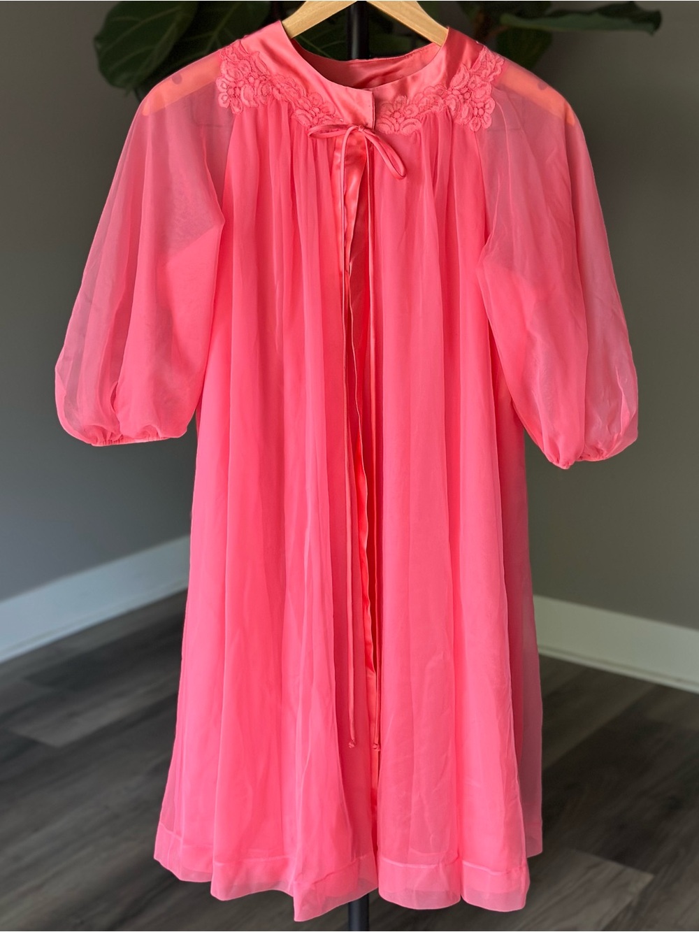 Vintage 60s Gossard Artemis Pink Peignoir Negligee Sheer Nightgown Intimates Set
